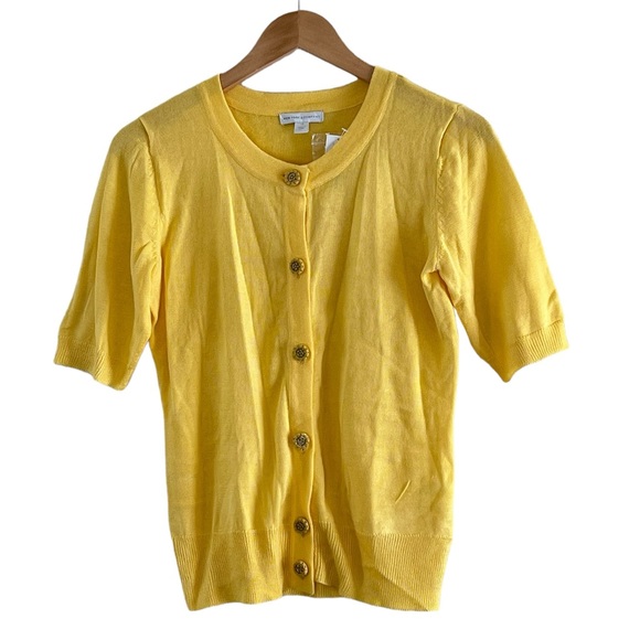 New York & Company | NWT Yellow button front shirt sleeve knit cardigan … - Picture 1 of 8